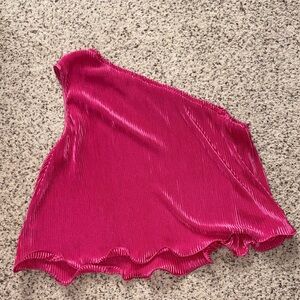 Pink One-Shoulder Pleated Top